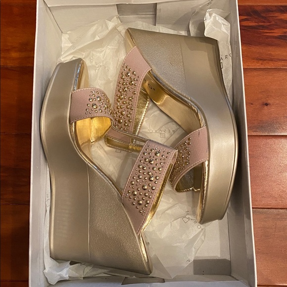 Pesaro Champagne Gold and Cream Studded Wedge Heels - Picture 4 of 4
